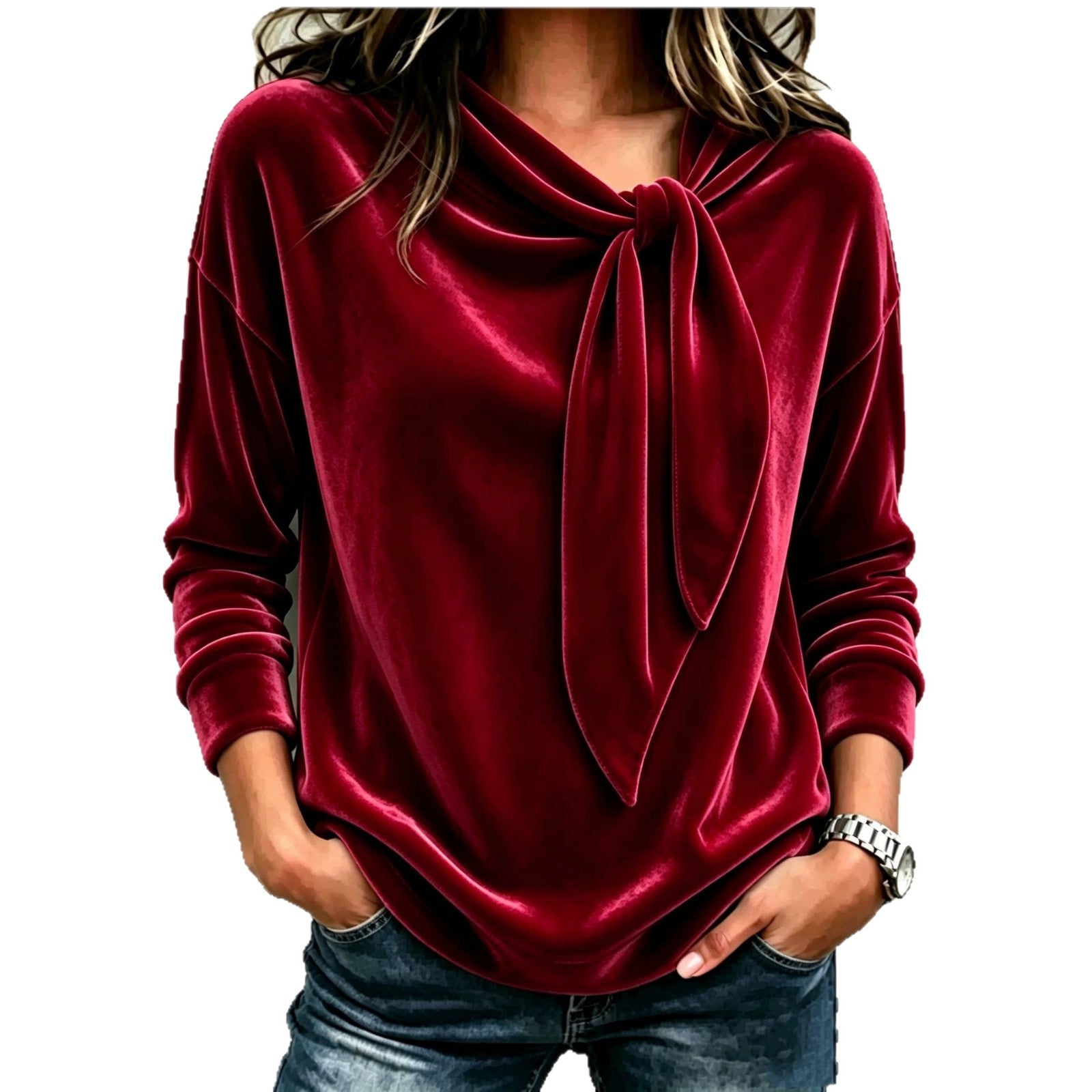 Blusa Lisa com Laço e Manga Longa