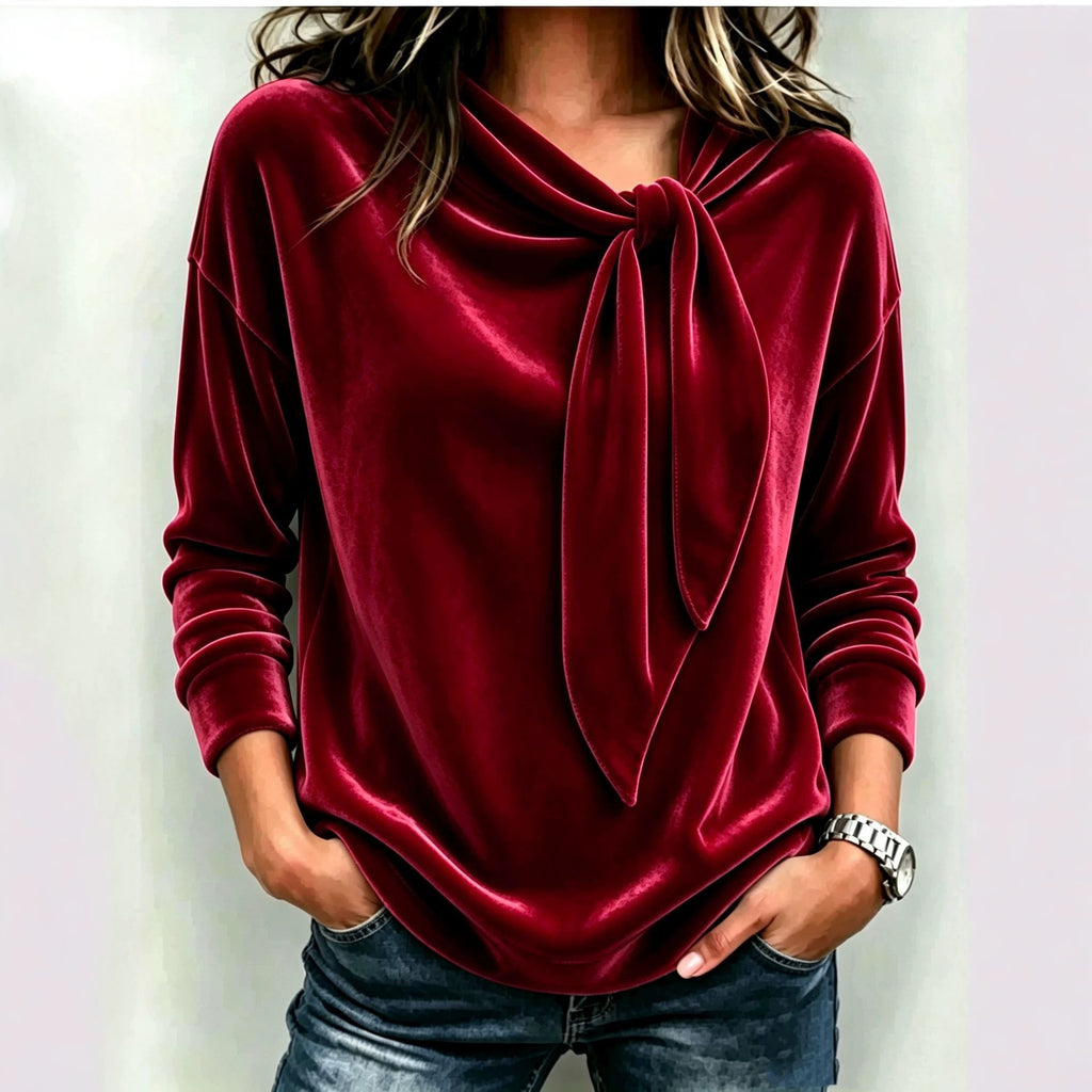 Blusa Lisa com Laço e Manga Longa