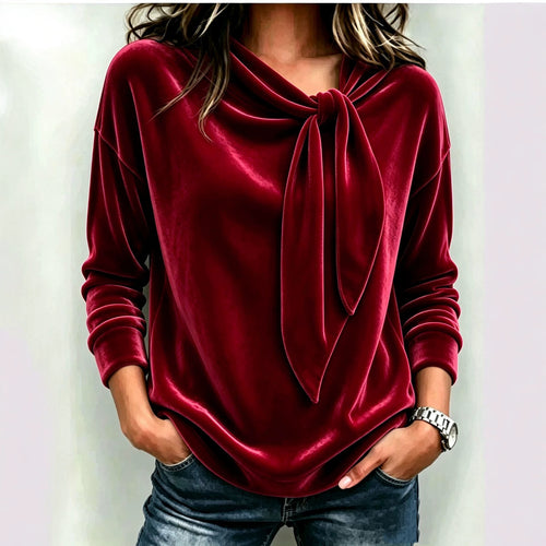 Blusa Lisa com Laço e Manga Longa