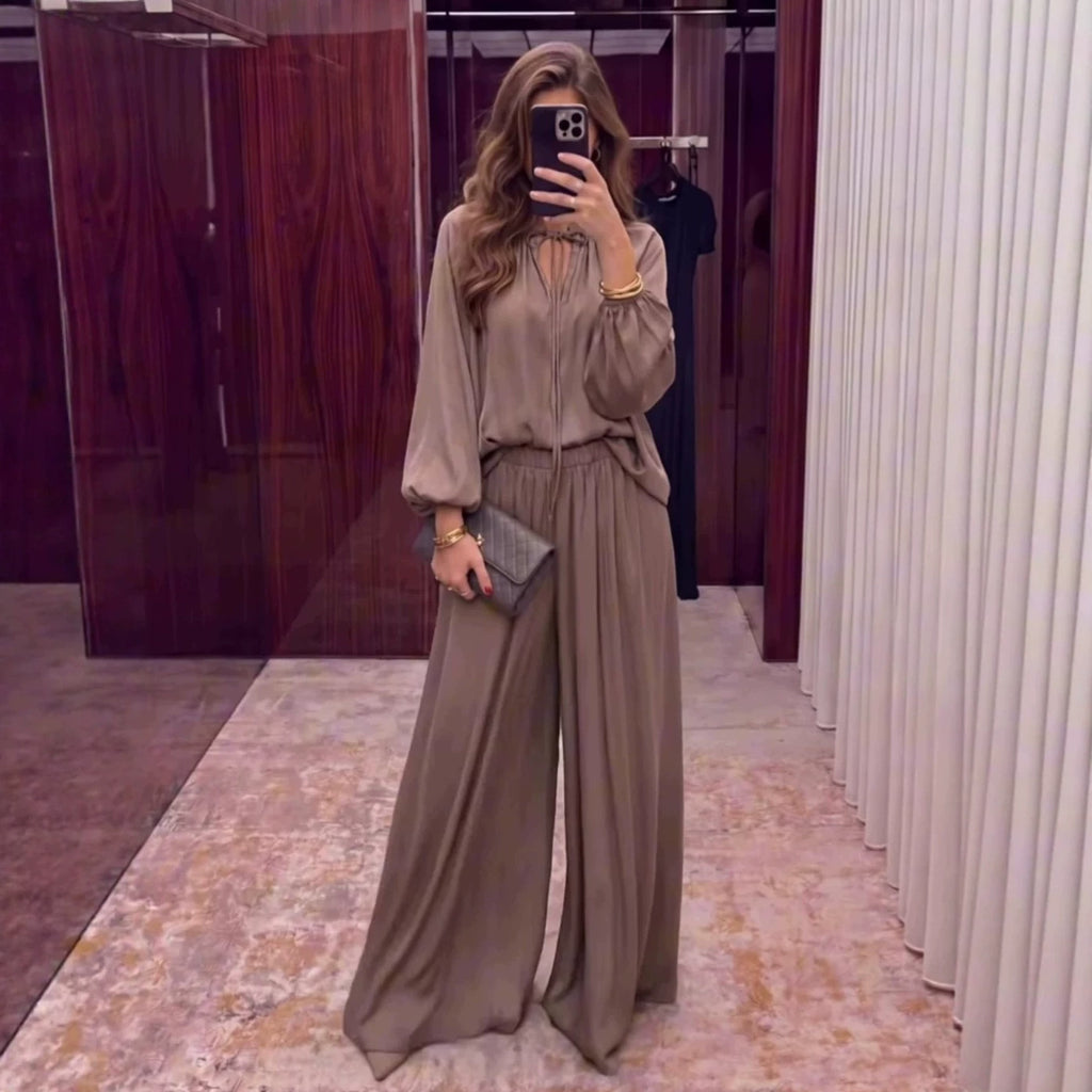 Conjunto Calça e Blusa Decote V com Amarração
