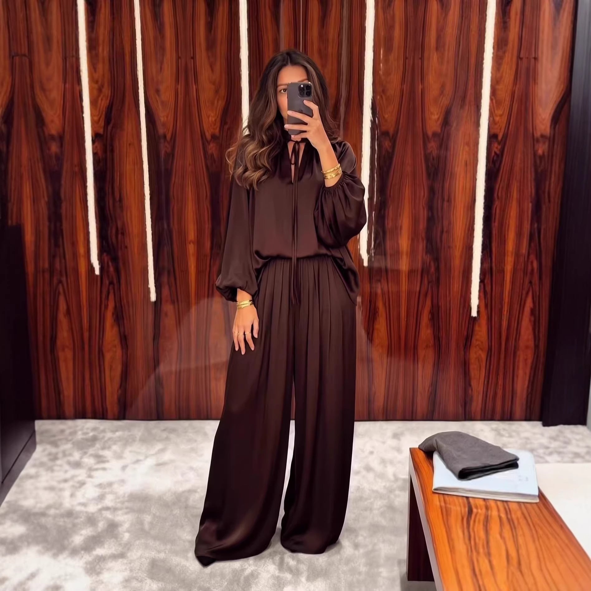 Conjunto Calça e Blusa Decote V com Amarração