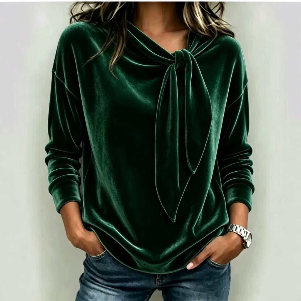 Blusa Lisa com Laço e Manga Longa