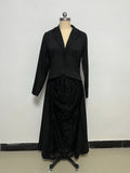Vestido Longo Manga Longa com Renda e Colarinho