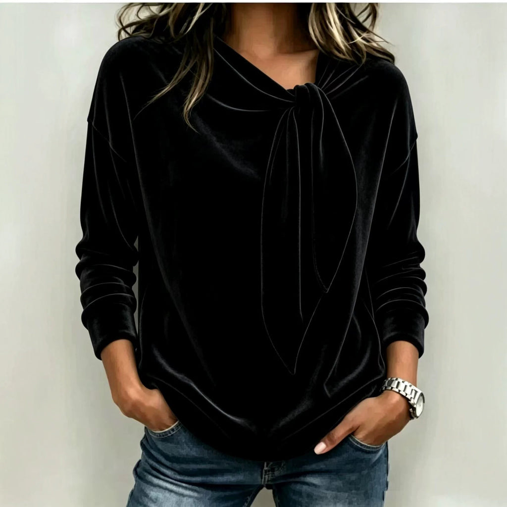 Blusa Lisa com Laço e Manga Longa