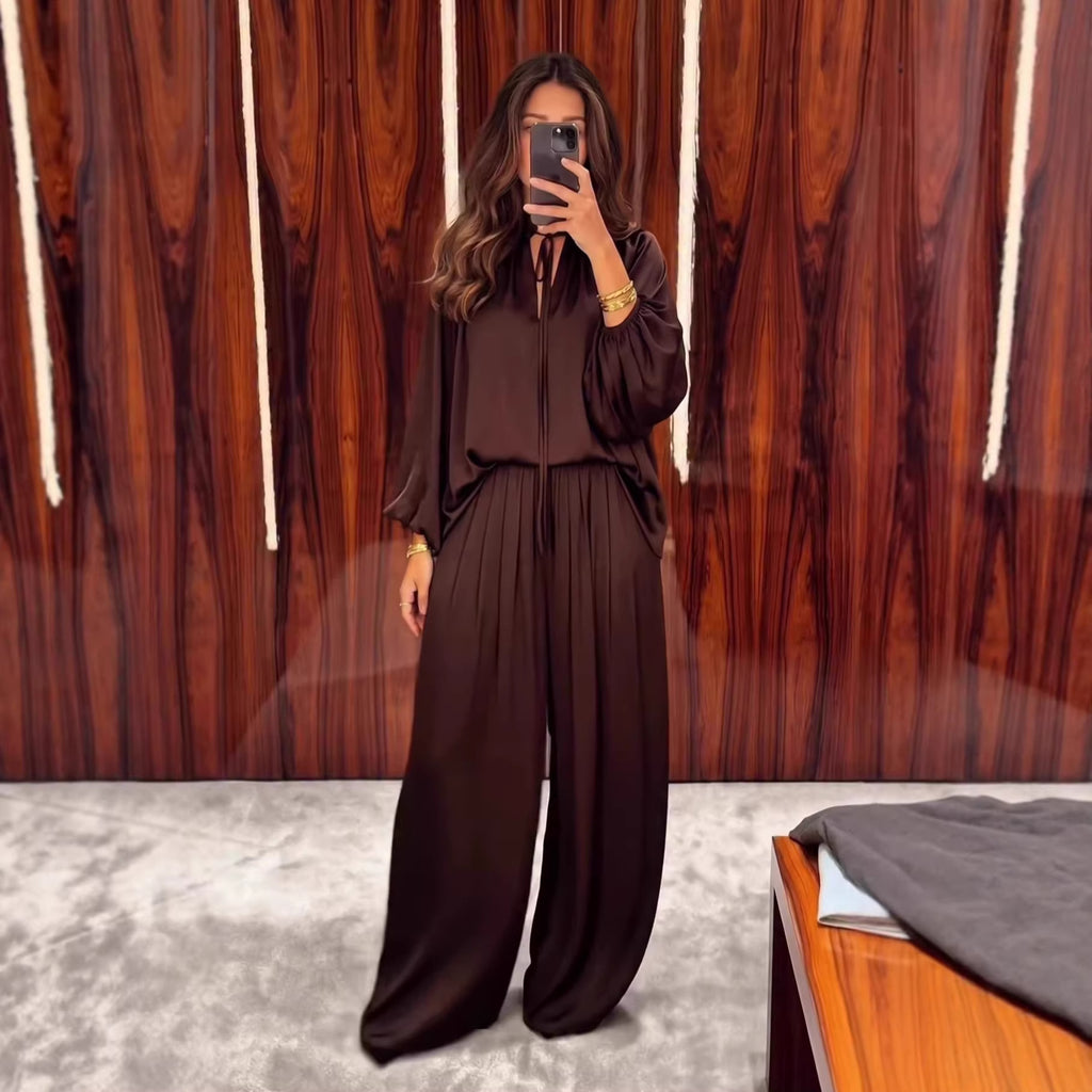 Conjunto Calça e Blusa Decote V com Amarração