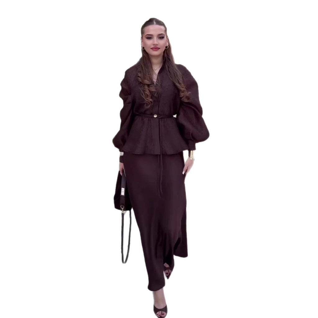 Conjunto Cardigan Decote V com Saia Midi