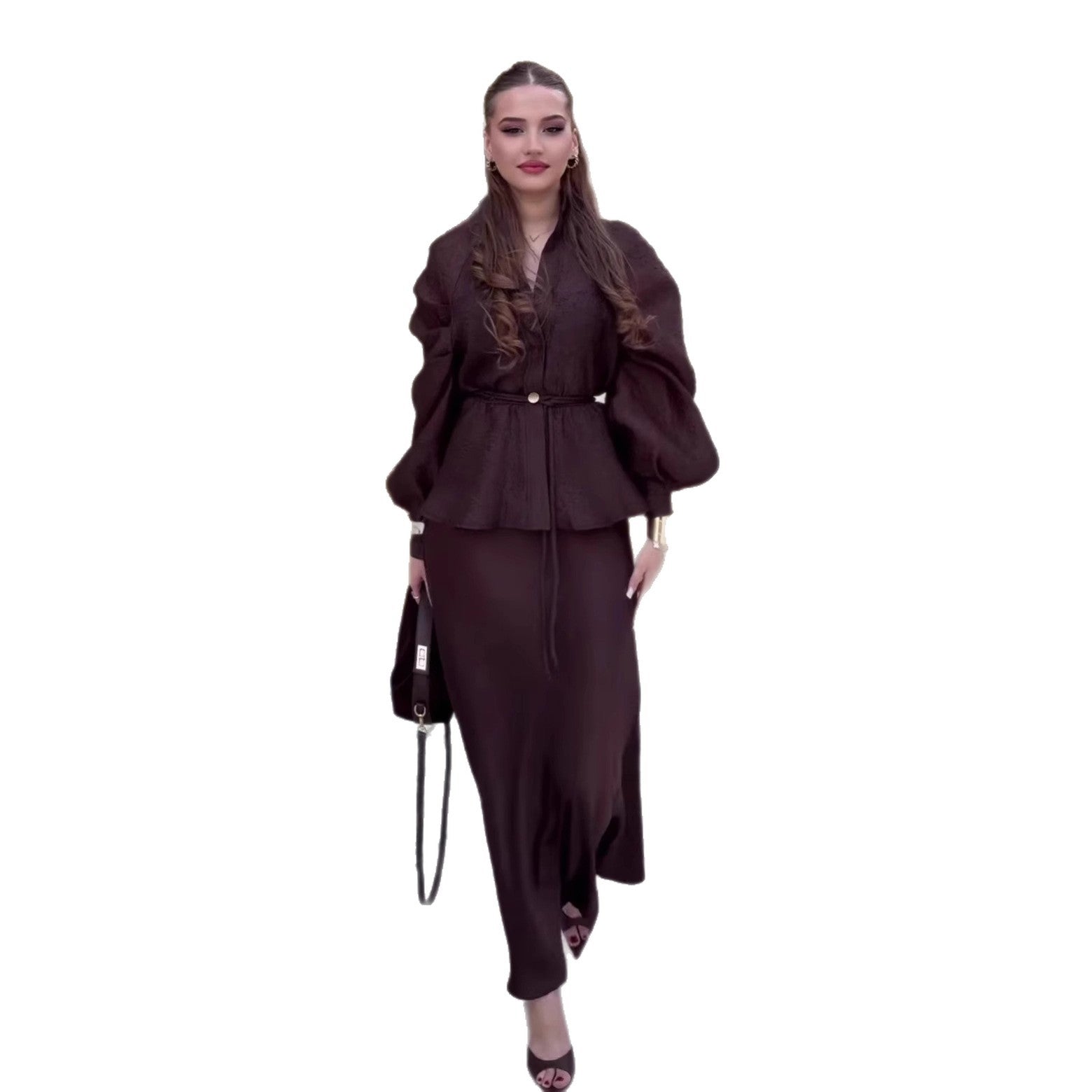 Conjunto Cardigan Decote V com Saia Midi