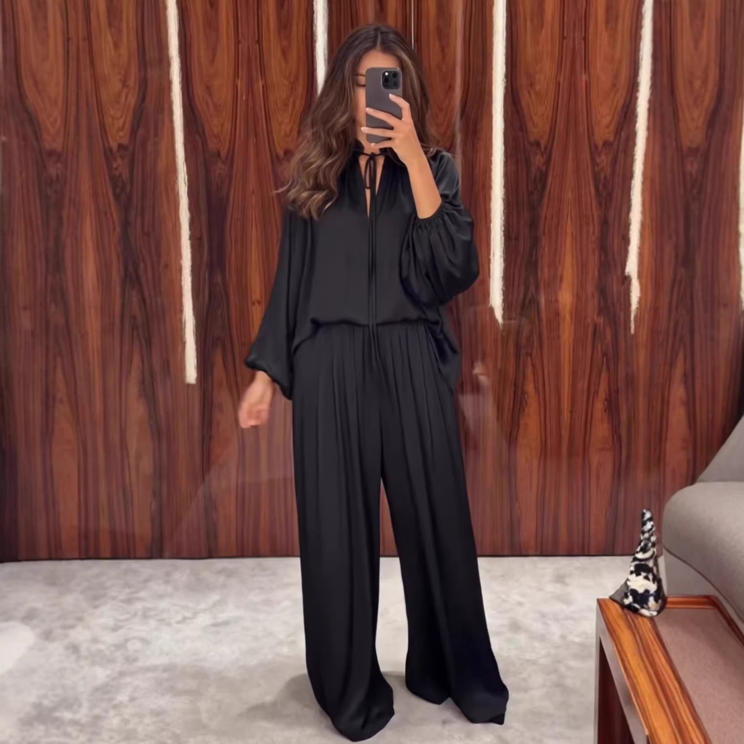 Conjunto Calça e Blusa Decote V com Amarração